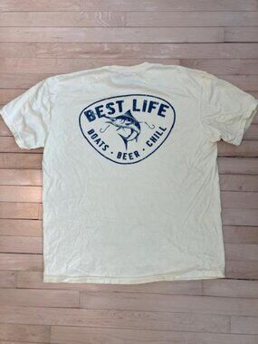 Sarasota Florida Fishing Graphic T-Shirt XL Yellow Boats Beer Chill Tee